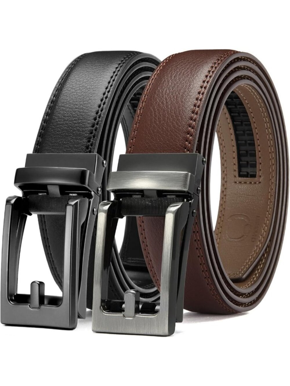 2 Pack Men's Leather Ratchet Dress Belts - Adjustable Comfort Click Design